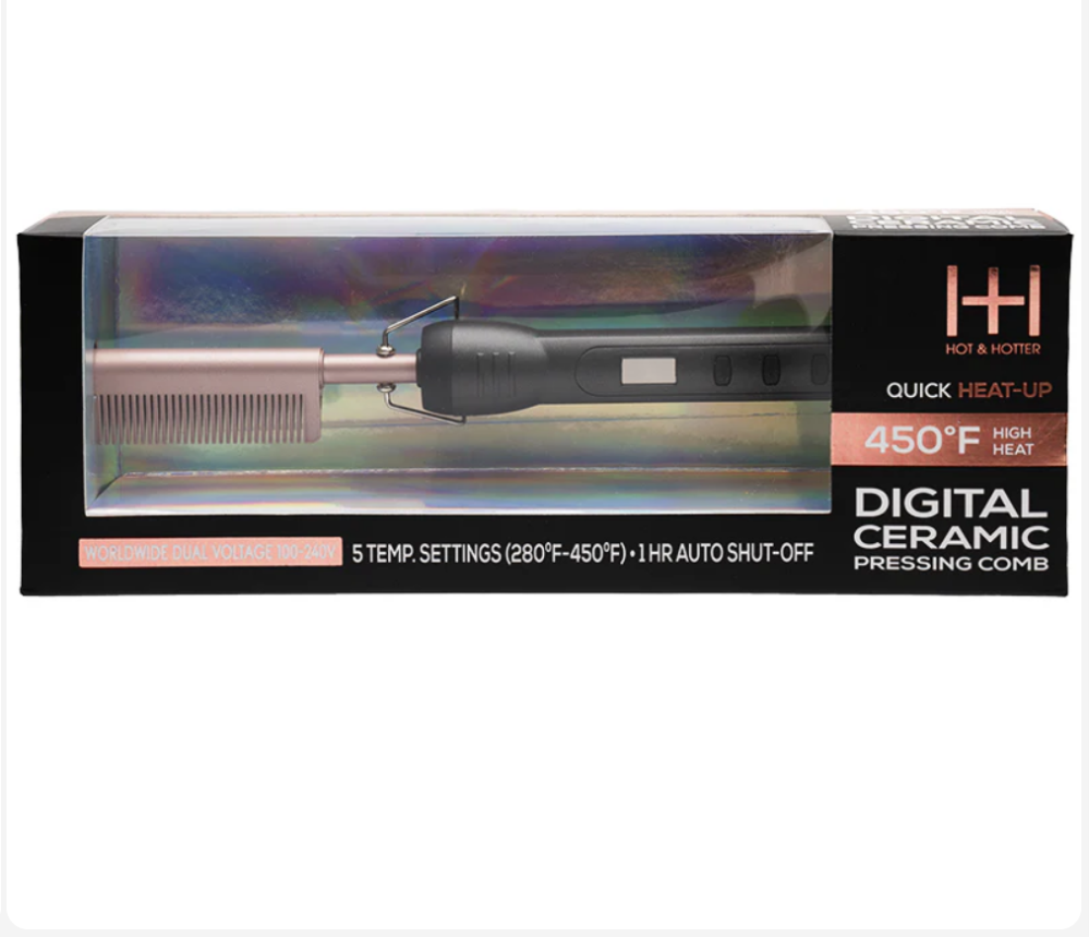 HOT & HOTTER DIGITAL CERAMIC PRESSING HOT COMB, 1 COUNT HAIR STRAIGHTENER, BLACK& ROSE GOLD
