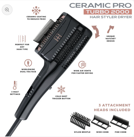 HOT & HOTTER CERAMIC PRO TURBO HAIR STYLER DRYER, 1 COUNT HATCHET HAIR DRYER, BLACK