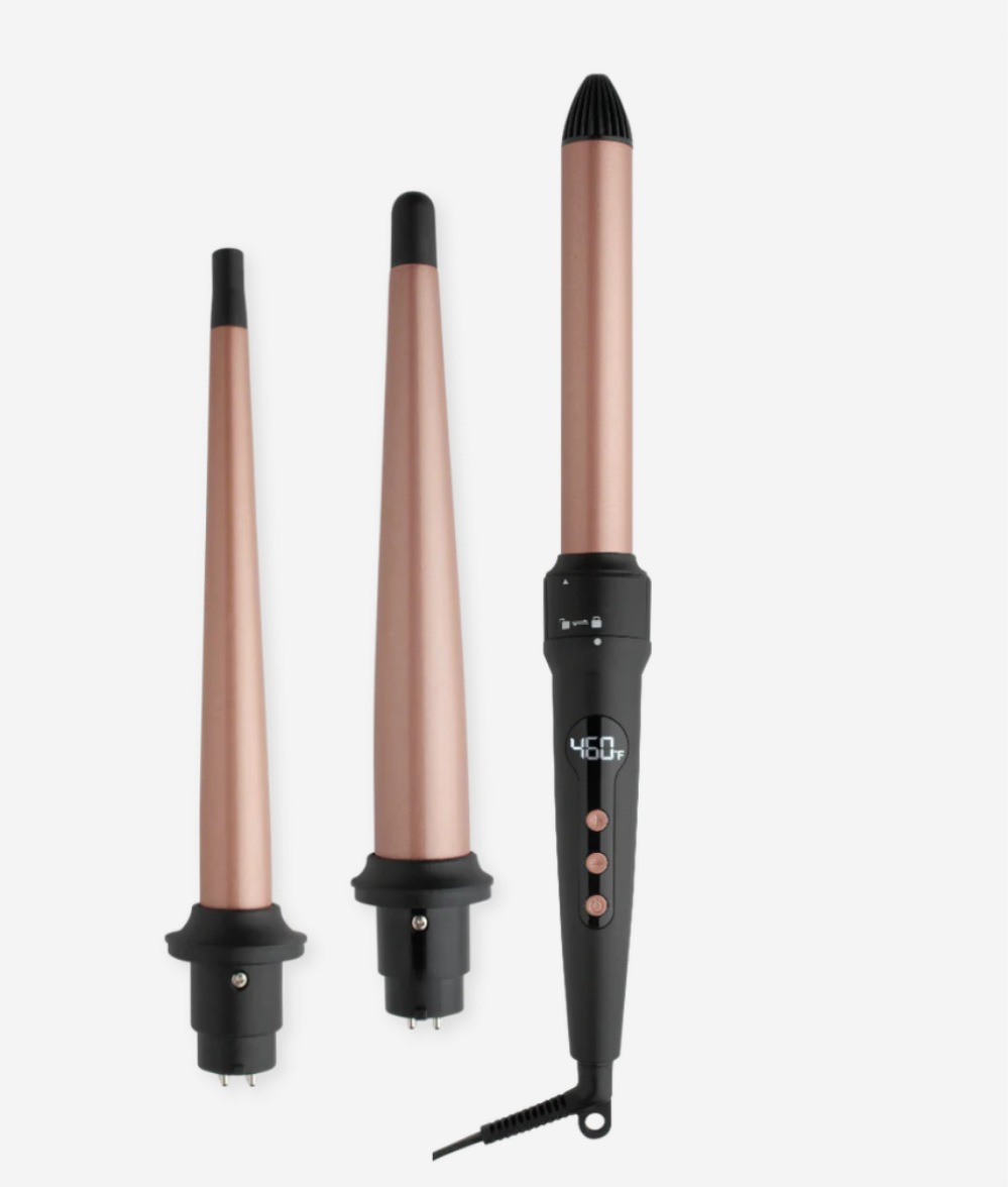 HOT & HOTTER 3 IN 1 INTERCHANGEABLE DIGITAL CURLING WAND SET, 1 COUNT CURLING IRON SET, ROSE GOLD