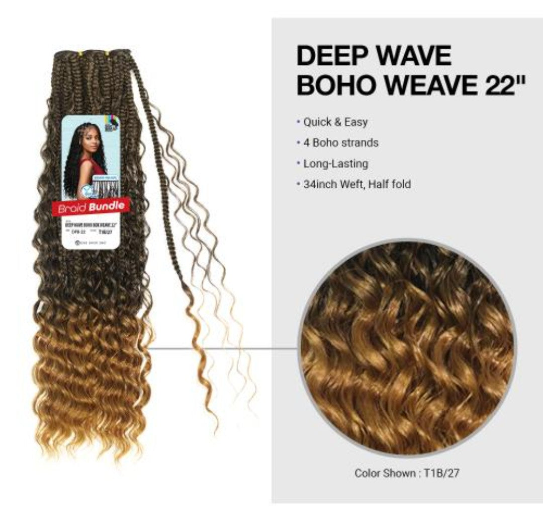 Eve Hair Deep wave Boho Box Braid Weave Bundle 22"